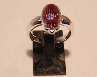 Ca: 1910 Antique Lc Tiffany Rare Red Favrile Art Glass Scarab Sterling Ring