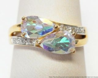 Rainbow Mystic Topaz Diamond 14k Gold Ring Ladies Vintage Fashion Bypass Size 7