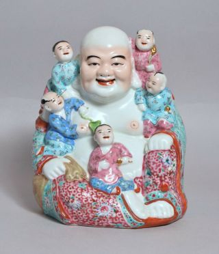 A Good Large Vintage Chinese Porcelain Buddha,  Signed & Perfect