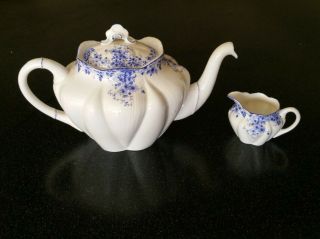 Rare Shelley Fine Bone China Dainty Blue Teapot Creamer Coffee England Antique