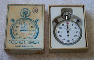 Vtg Compass 401 Dash 1/5 Pocket Timer 3 - Button Wind - Up Swiss Precision Stopwatch