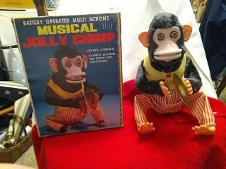 Vintage Japan Musical Jolly Chimp Monkey With Box