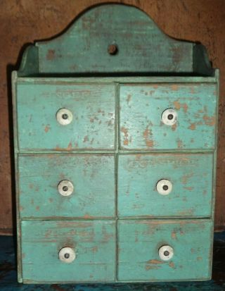 6 Drawer Pure Food Spice Cabinet/old Green Paint/ohio/box/cupboard/chest - Aafa