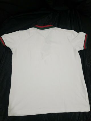 L Vtg RARE Gucci Polo Shirt Red Green Collar Buttons White Pique Italy Slim fi 4