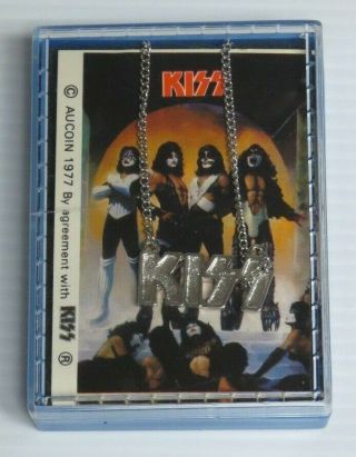 Kiss Vintage Logo Silver Tone Necklace With Lg Card 1978 Aucoin