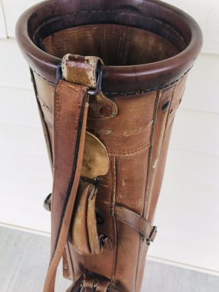 Antique Vintage Stove Pipe Golf Bag All Leather Davega 1940s - 50s Usa