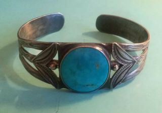 Vintage Sterling Silver Native American Bracelet With Turquoise Stone ( (b52))