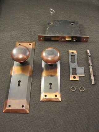 Antique C.  1910 Corbin Japanned Brass Front Door Lockset With Key