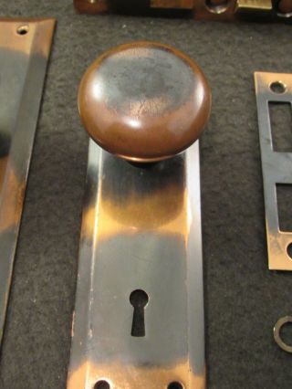 Antique c.  1910 CORBIN Japanned Brass Front Door Lockset with Key 4