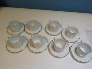 Vtg Set Of 8 Tiffany & Co White Gold Rim Demitasse Cups & Saucers Made In Japan