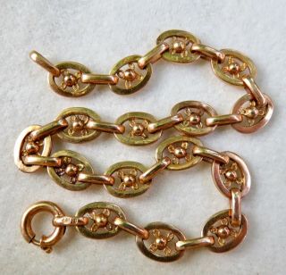 Antique Victorian Solid 19k Yellow Gold Fancy Link Bracelet 7 " 4.  3 Grams