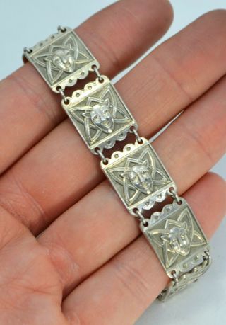 Rare Early David Andersen 830s Silver Masks / Lion Faces Panel Bracelet Norway