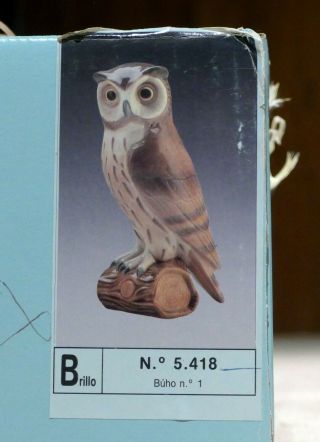 Vintage Retired Lladro Porcelain Figurine 5418 Short Eared Owl.  box. 6