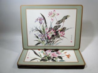 Vtg Pimpernel English Hard Placemats Set 8 Oriental Flowers 12”x16”