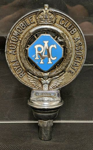 Rac Royal Automobile Club Associate Enamel Car Badge Vintage 1930 