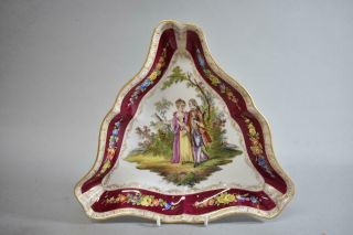 Antique Dresden Quatrefoil Richard Klemm Triangular Porcelain Dish Germany