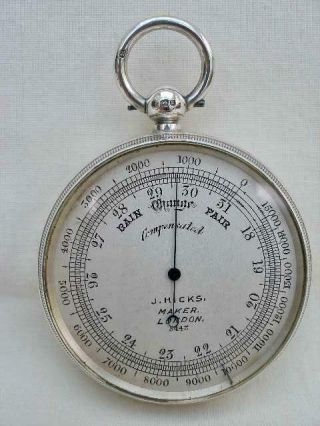 Fine Sterling Silver Compensated Pocket Barometer By J.  Hicks.  London 1898.