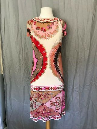 Vintage Emilio Pucci Saks Fifth Ave Cream,  Pink,  Tan,  Red Silk Jersey Dress Sz 6