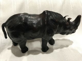“african”vintage Leather Wrapped Rhinoceros Handmade Animal Statue