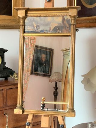 Lovely Early 19thc Period Antique Gilt Pier Wall Mirror Inc Inset Oil Painting
