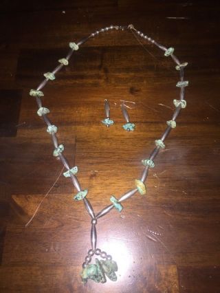 Vintage Dry Creek Navajo Turquoise Necklace And Earring Set