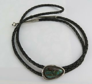 VTG Sterling Silver Bolo Tie Native American Navajo old chocolate turquoise gem 2