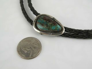 VTG Sterling Silver Bolo Tie Native American Navajo old chocolate turquoise gem 3