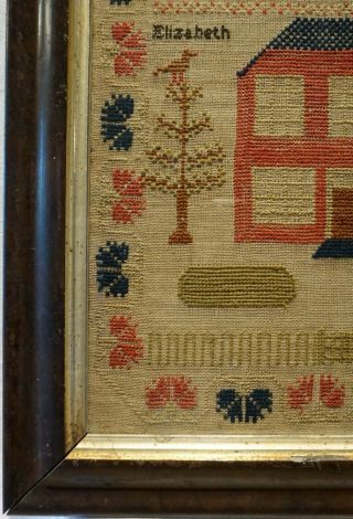 MID 19TH CENTURY RED HOUSE & QUOTATION SAMPLER BY ELIZABETH GEORGE - c.  1860 6