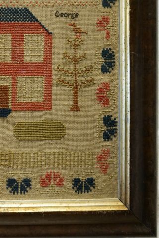 MID 19TH CENTURY RED HOUSE & QUOTATION SAMPLER BY ELIZABETH GEORGE - c.  1860 7