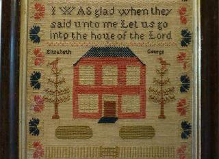 MID 19TH CENTURY RED HOUSE & QUOTATION SAMPLER BY ELIZABETH GEORGE - c.  1860 8