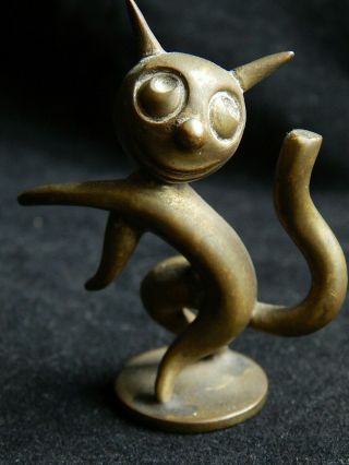 Vintage Art Deco Signed Hagenauer Wien Miniature Bronze Felix The Cat