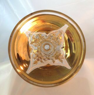 ANTIQUE QUADRAFOIL MOSER BLUE GLASS GOLD GILT GOBLET ROEMER ENAMELED 6 