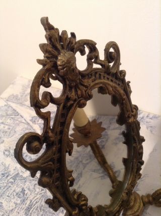 Vintage French Bronze Double Wall Sconce Light & Mirror (3941) 8