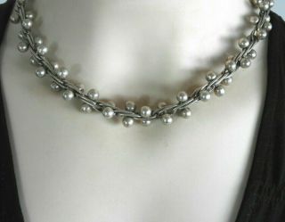 Vintage Taxco Necklace Choker Solid 925 Sterling Silver Thick Heavy Modern 93gr
