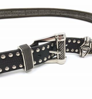 Vtg 90s Nanni Italy Silver And Black Leather Metal Chain Mesh Stud Belt 105/42