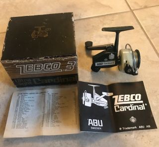 Zebco Cardinal 3 Spinning Reel,  Box,  Paperwork,  Made In Sweden Trout Crappie