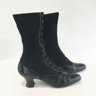Antique Vintage Victorian Edwardian Julia Marlowe Black Suede Button Up Boots