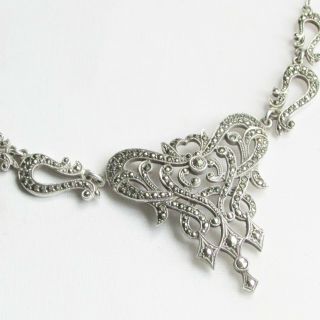 Vintage solid silver large Art Deco necklace with marcasite gemstones 3