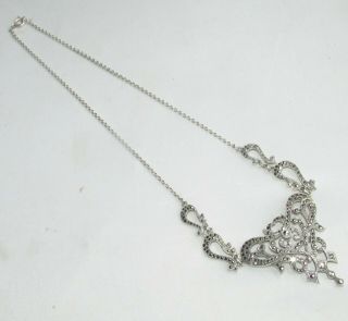 Vintage solid silver large Art Deco necklace with marcasite gemstones 7