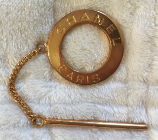 Vintage Chanel Gold Tone Scarf Holder Ring For Silk Or Wool $568 Hair Pin