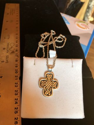 Vintage James Avery Sterling Silver 14k Scroll Cross Pendant Necklace