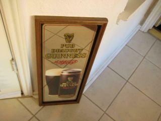 Rare Vintage Htf Framed Pub Draught Guinness Beer Mirror Bar Sign 24 " X 10 "