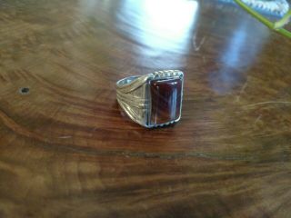 MEN ' S STERLING SILVER AND MICHIGAN AGATE RING - - VINTAGE Size 11.  5 2