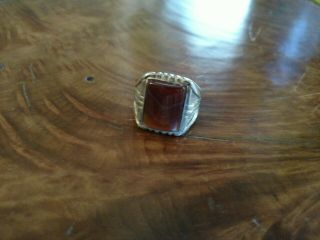 MEN ' S STERLING SILVER AND MICHIGAN AGATE RING - - VINTAGE Size 11.  5 4