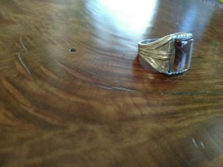 MEN ' S STERLING SILVER AND MICHIGAN AGATE RING - - VINTAGE Size 11.  5 5