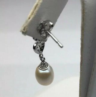 Ladies Real 14K White Gold Diamond & Pearl Earring 2.  9 Grams.  24 CT Vintage 7