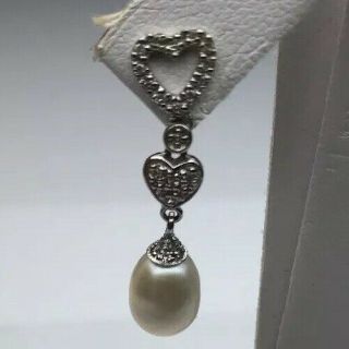 Ladies Real 14K White Gold Diamond & Pearl Earring 2.  9 Grams.  24 CT Vintage 8