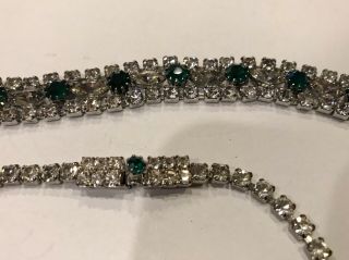 VINTAGE RETRO GREEN Clear RHINESTONE Parure BRACELET Necklace Clip Earrings 5