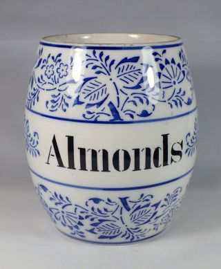 Large German Flow Blue Porcelain " Almonds " Onion Pattern Kitchen Spice Jar
