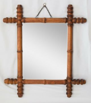 Antique 19th Century French Faux Bamboo Carved Wall Mirror